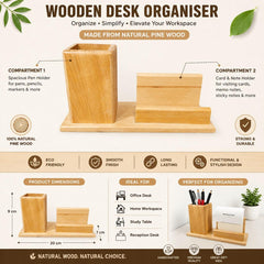 Wooden Desk Organizer Pen Holder with Mobile Phone Stand