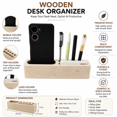 Wooden Desk Organizer with Phone Stand and Pen Holder Storage