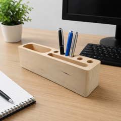 Wooden Desk Organizer with Phone Stand and Pen Holder Storage