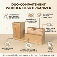 Wooden Desk Organizer with Pen Holder & Business Card Stand Set