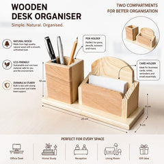 Wooden Desk Organizer with Pen Holder & Memo Card Stand Office