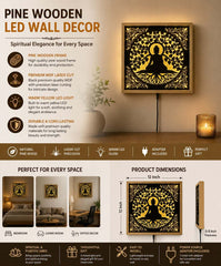 Buddha LED Wall Decor Frame | Illuminated Buddha Wall Hanging with Warm Yellow Light | Wooden Meditation Wall Art | Home Temple Decor