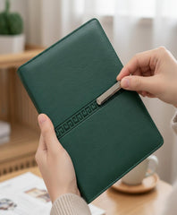 A5 Premium Green Leather Diary with Card Holder, Pen Loop & Lock