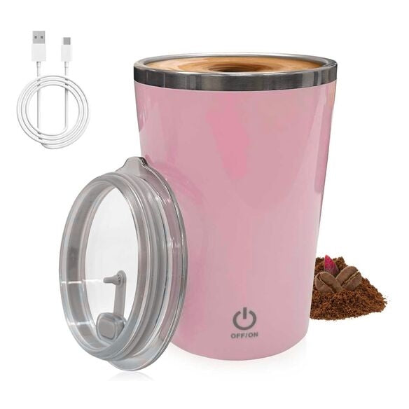 Self Stirring Mug 380ml – Rechargeable Coffee Cup with Type-C Port | Food Grade 304 Stainless Steel | Transparent Lid | Portable Travel Tumbler for Hot & Cold Beverages