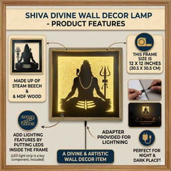 Laser Art Lord Shiva LED Wall Decor Frame 12x12 Inch | Mahadev Wall Hanging with Warm Yellow Light | Wooden & MDF Wall Art | USB Power Adapter Included | Spiritual Home Temple Living Room Decor