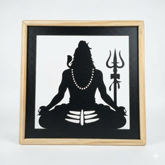 Laser Art Lord Shiva LED Wall Decor Frame 12x12 Inch | Mahadev Wall Hanging with Warm Yellow Light | Wooden & MDF Wall Art | USB Power Adapter Included | Spiritual Home Temple Living Room Decor