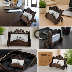 Wooden Visiting Card Holder Stand | Office Desk Business Card Stand