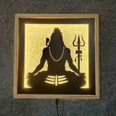 Laser Art Lord Shiva LED Wall Decor Frame 12x12 Inch | Mahadev Wall Hanging with Warm Yellow Light | Wooden & MDF Wall Art | USB Power Adapter Included | Spiritual Home Temple Living Room Decor