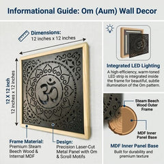 OM Wall Hanging Lighting Frame | Pine Wood Decorative Wall Hanging | Illuminated Aum Symbol Wooden Art for Home Temple, Living Room & Gift Purpose