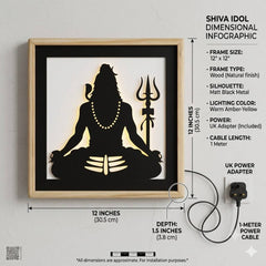 Laser Art Lord Shiva LED Wall Decor Frame 12x12 Inch | Mahadev Wall Hanging with Warm Yellow Light | Wooden & MDF Wall Art | USB Power Adapter Included | Spiritual Home Temple Living Room Decor