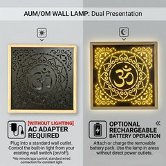 OM Wall Hanging Lighting Frame | Pine Wood Decorative Wall Hanging | Illuminated Aum Symbol Wooden Art for Home Temple, Living Room & Gift Purpose
