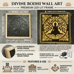 Buddha LED Wall Decor Frame | Illuminated Buddha Wall Hanging with Warm Yellow Light | Wooden Meditation Wall Art | Home Temple Decor