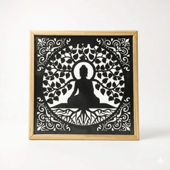 Buddha LED Wall Decor Frame | Illuminated Buddha Wall Hanging with Warm Yellow Light | Wooden Meditation Wall Art | Home Temple Decor