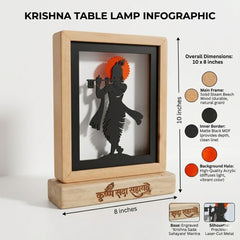 Divine Krishna LED Backlit Lamp 8.25" MDF Wood & Acrylic Night Light with Power Adapter Spiritual Home Decor for Wall, Table, Gift Soothing Illumination for Peace & Harmony