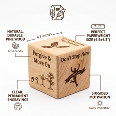 Motivational Wooden Paperweight Cube with Inspirational Quotes